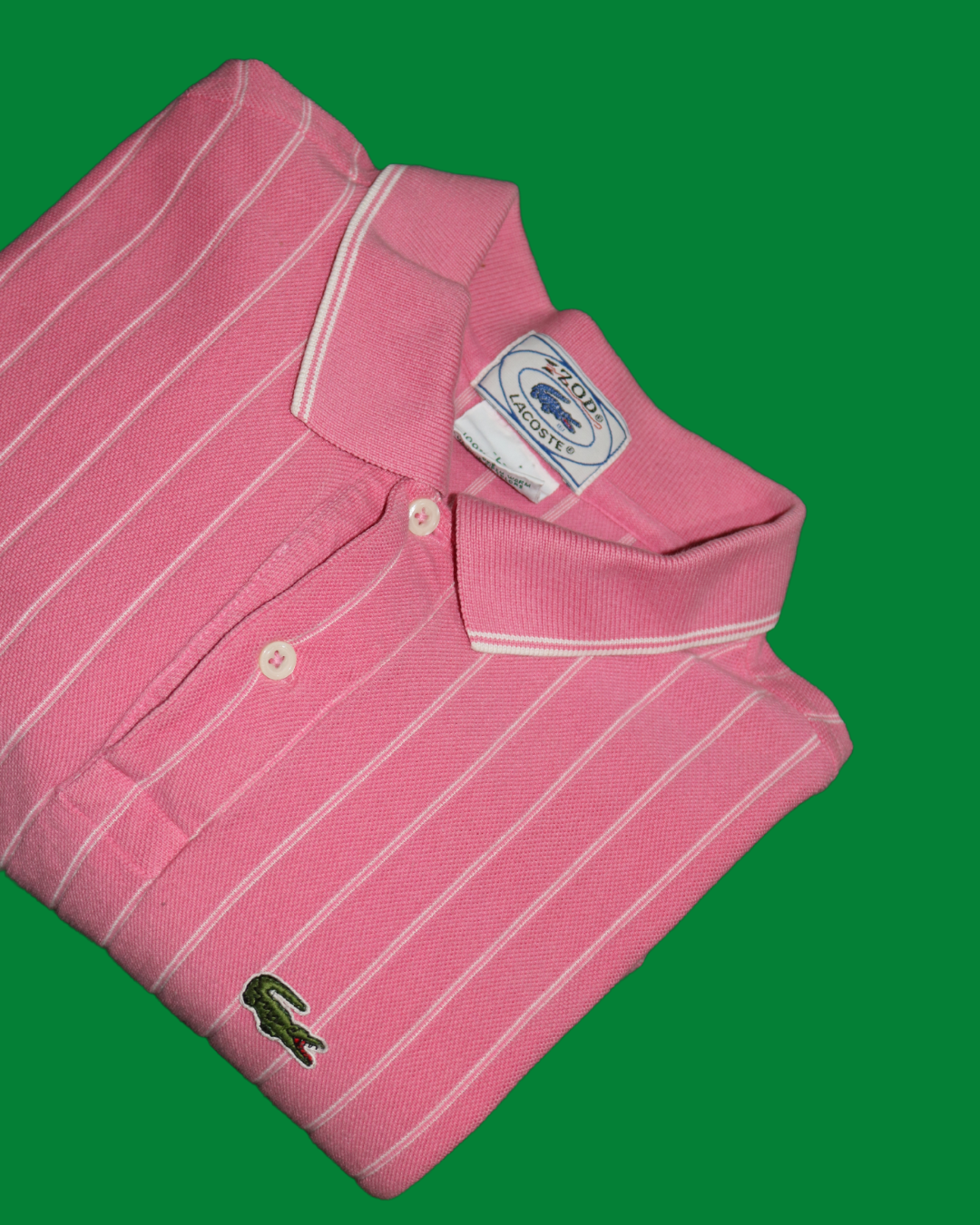 1960'S LACOSTE X IZOD HOT PINK / VERTICAL WHITE STRIPED POLO [ VINTAGE ]