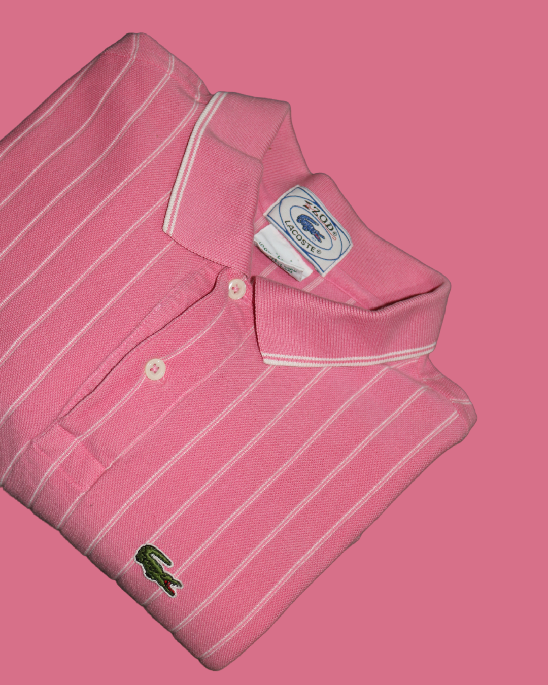 1960'S LACOSTE X IZOD HOT PINK / VERTICAL WHITE STRIPED POLO [ VINTAGE ]