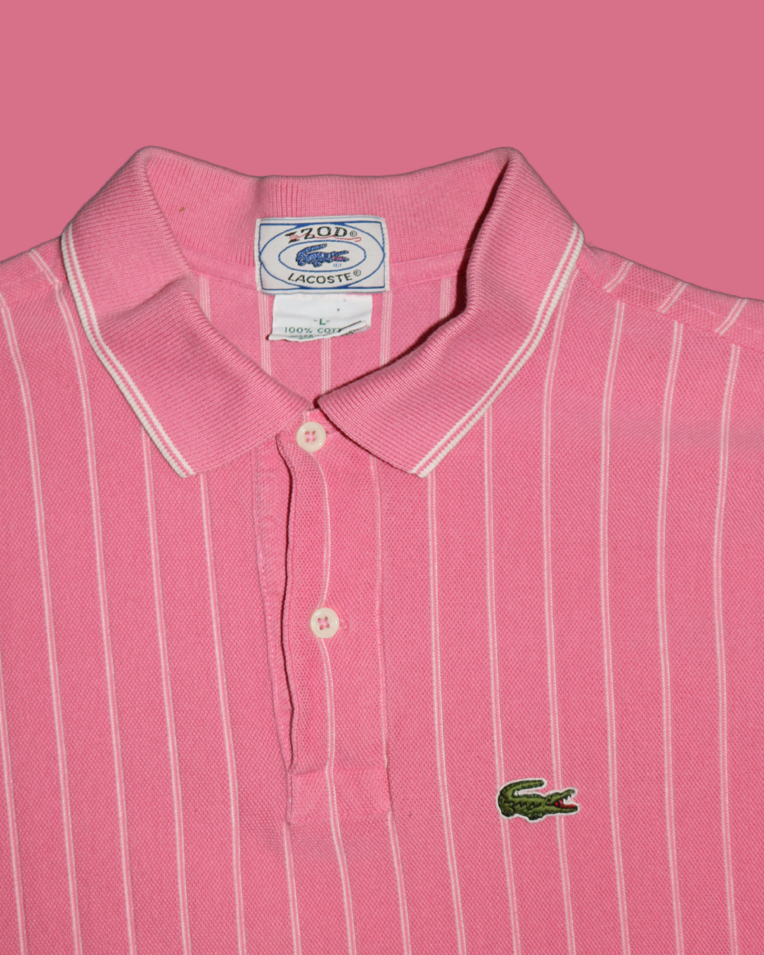 1960'S LACOSTE X IZOD HOT PINK / VERTICAL WHITE STRIPED POLO [ VINTAGE ]