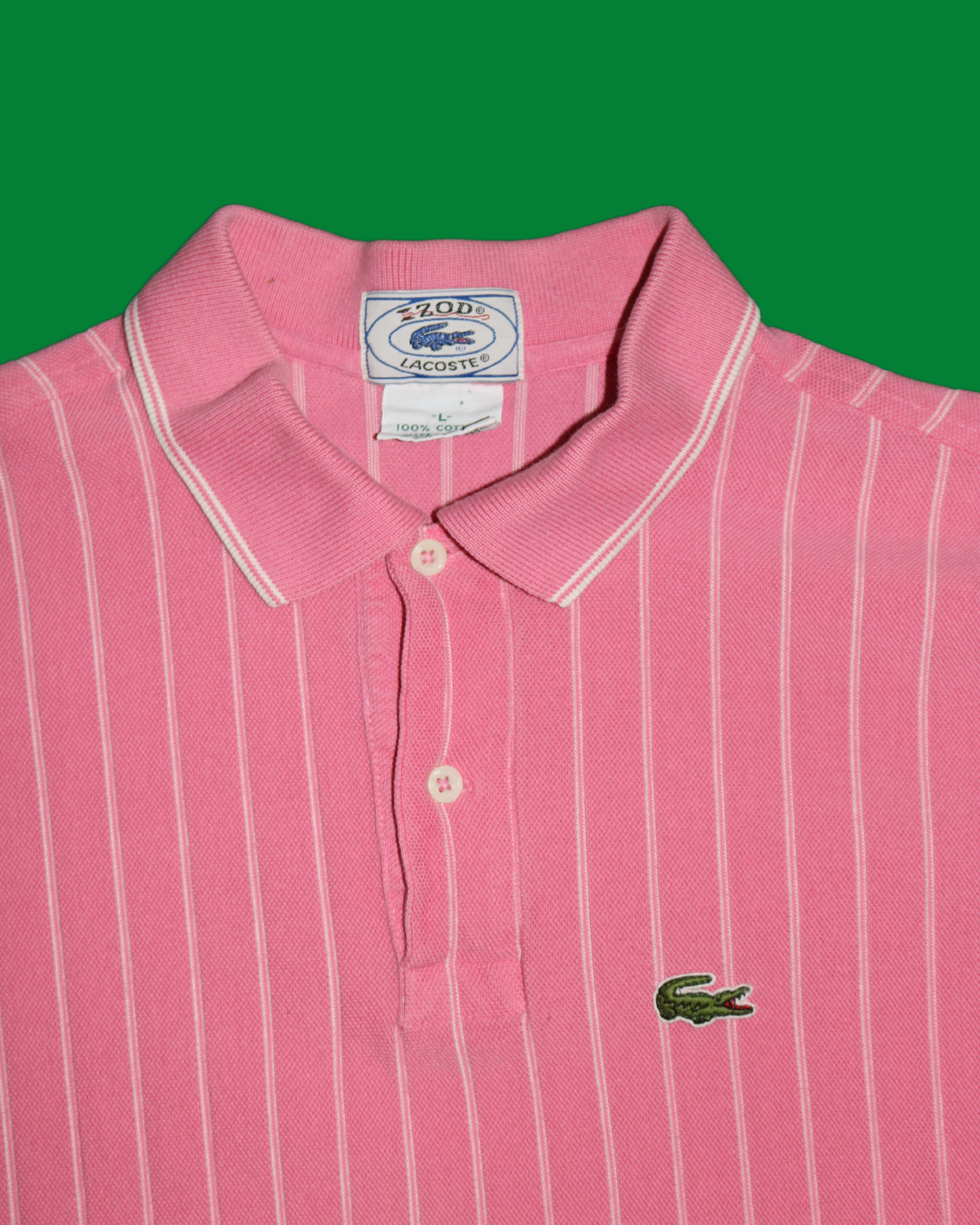 1960'S LACOSTE X IZOD HOT PINK / VERTICAL WHITE STRIPED POLO [ VINTAGE ]