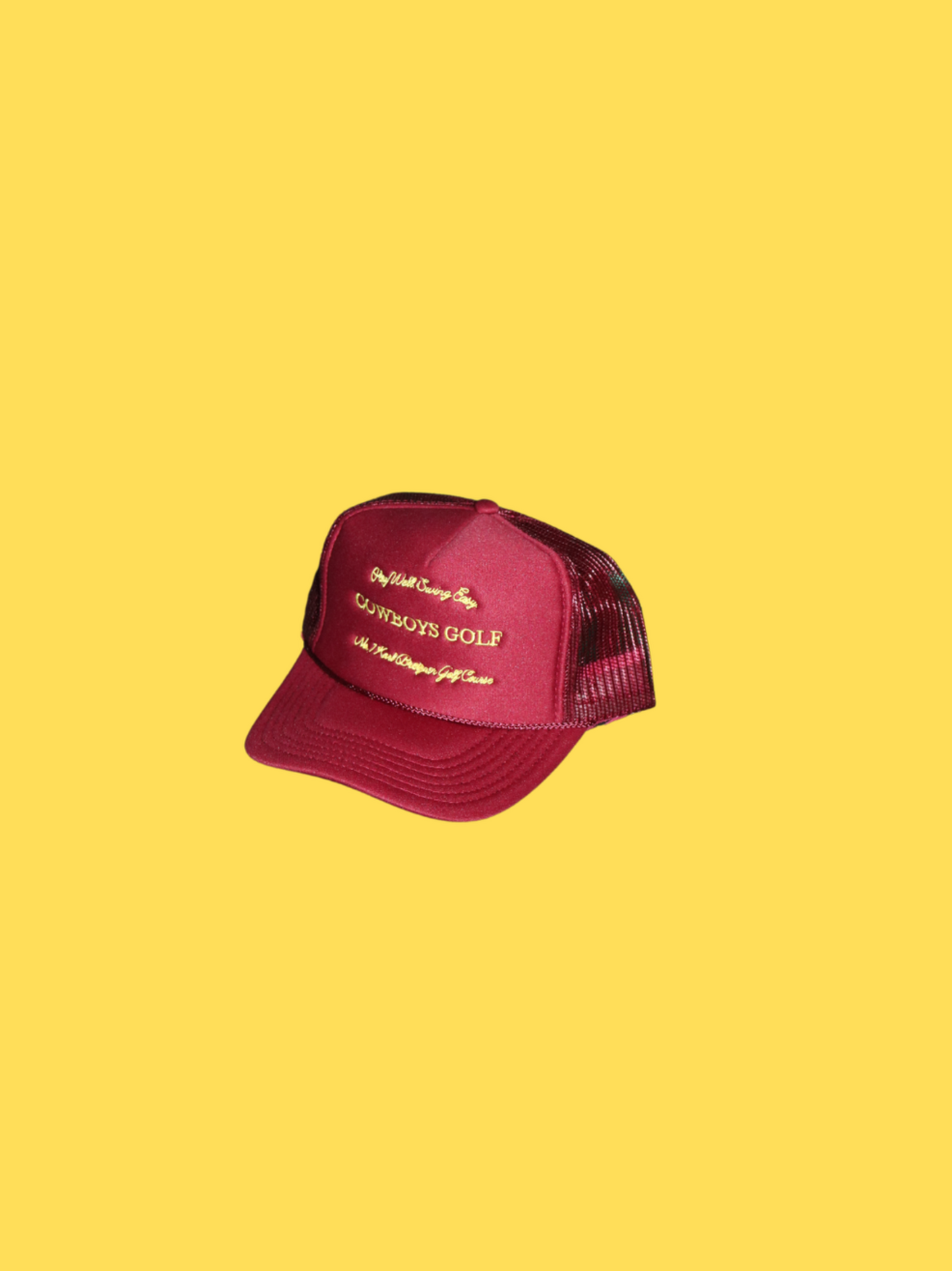 "COWBOYS GOLF TRUCKER CAP [ VARSITY BRGNDY / YELLOW GOLD ]