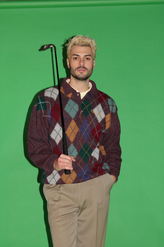 1980'S ITALIAN ARGYLE WOOL SWEATER X KARL GOLF [ VINTAGE / "REWORKED" ]