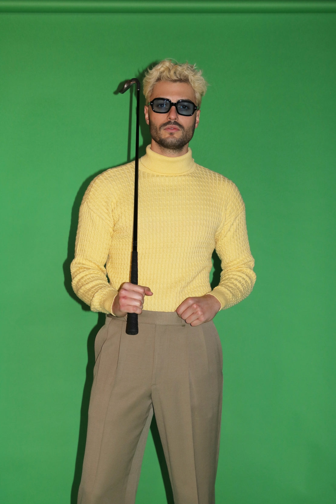 [ VINTAGE ] 1980'S PASTEL YELLOW COUNTRY CABLEKNIT TURTLENECK